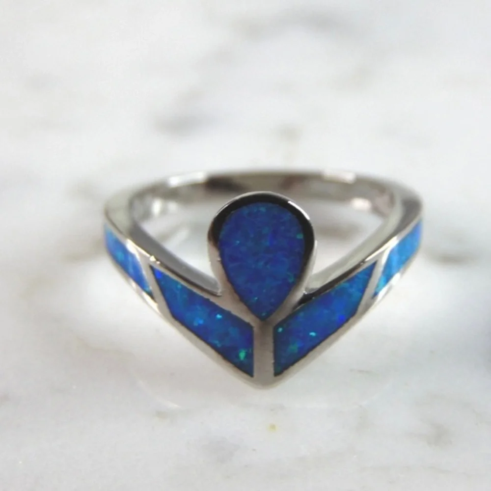 Womens Sterling Silver‎ Modernist Blue Opal Ring